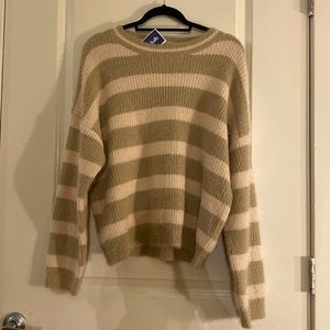 (NWT) Twelfth Love Tan / Light Peach Striped Fuzzy Textured Sweater, Size Large